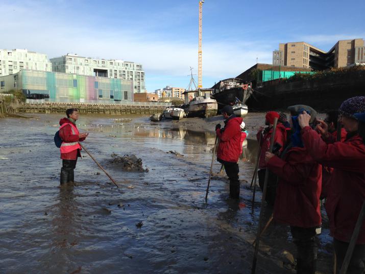 Creekside Education Trust explaining research on the success of riverwall habitat creation to landscape and ecology professionals in London (Credit: Author)