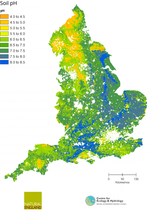 Soil pH in England produced by CEH and Natural England