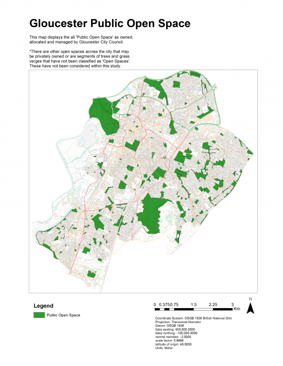 Gloucester City Open Spaces Map, credit Jackie Jobes, Gloucester City Council